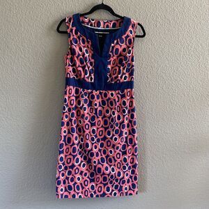 Boden Dress Womens 4 Blue Coral Notch Neck Shift Circles Sleeveless Career